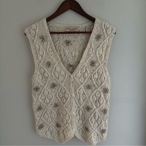 Vintage Marsh Landing Textured Hand Knitted Vest in Cream Women’s Size 8